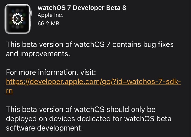 Apple  watchOS 7 Ԥ Beta 8