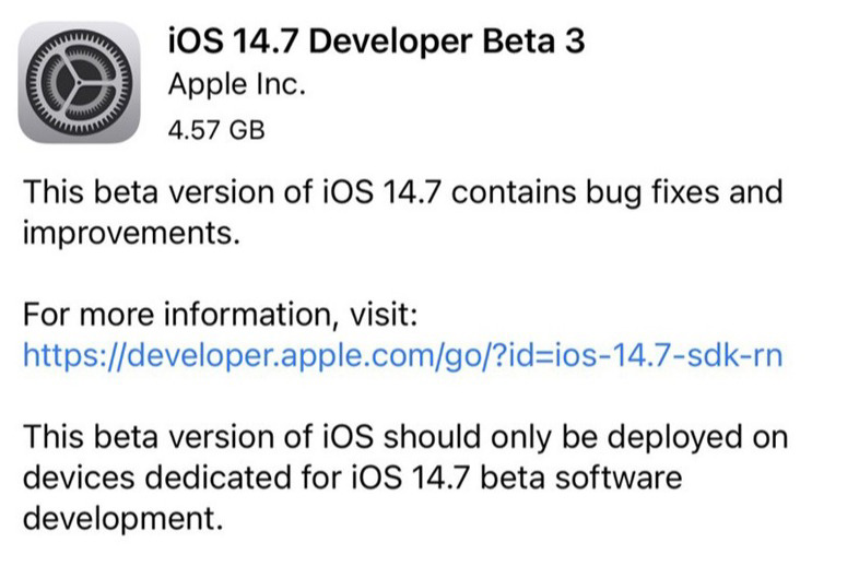 ƻ iOS/iPadOS 14.7 Ԥ Beta3  