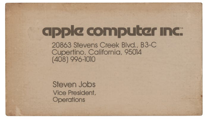 Steve Jobs' early business card at Apple