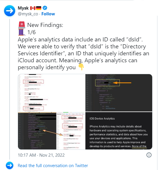 分析师称苹果设备分析中包含识别 iCloud 用户的数据