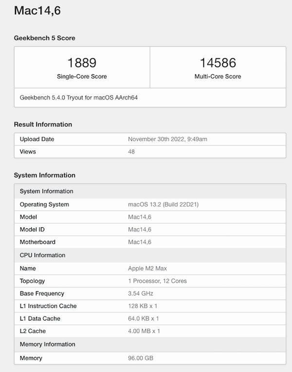 蘋果M2 Max 芯片Geekbench跑分曝光