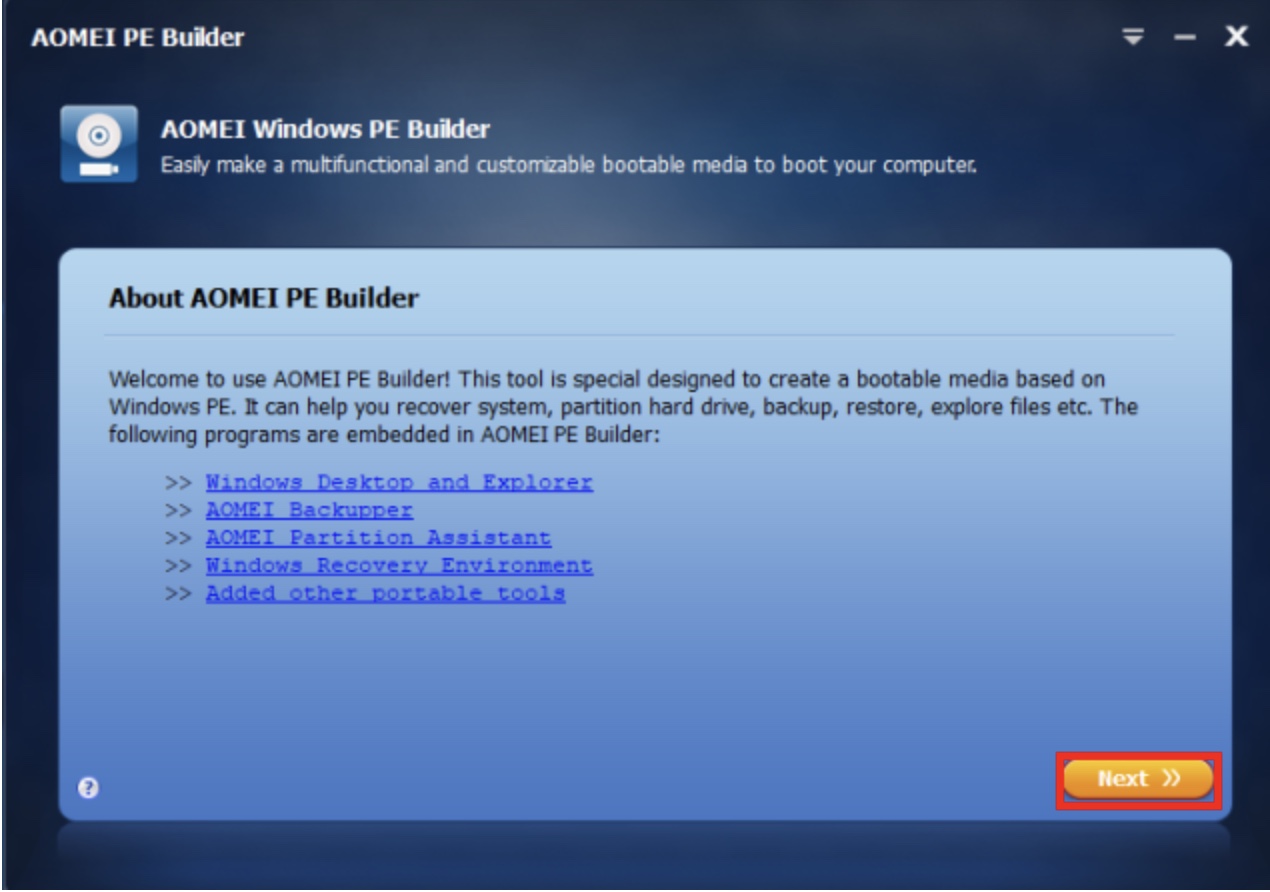 AOMEI PE Builder FREE 2.0WinPE