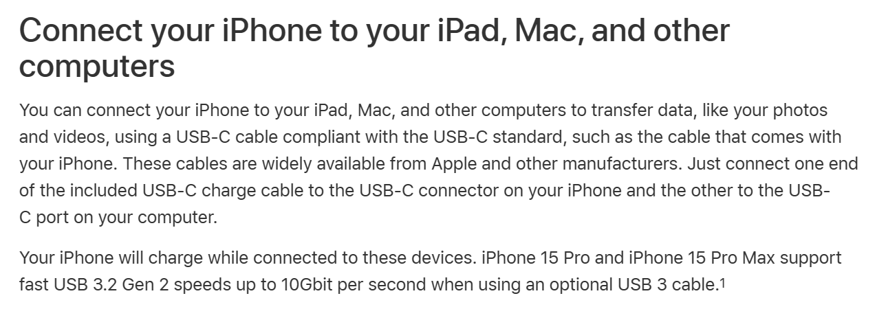 ƻ iPhone 15 / Pro ֻ USB-C ӿ֧ 4.5W 磬 USB 3.2 Gen 2 ݴٶ