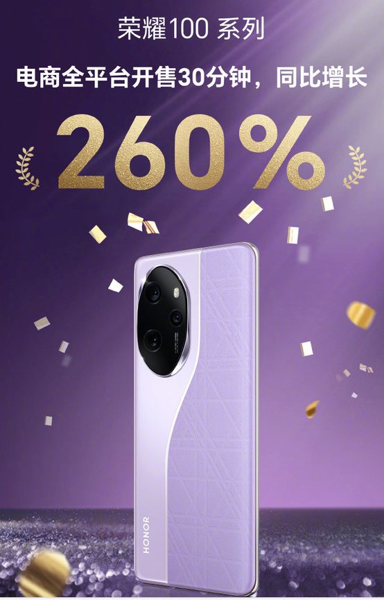 荣耀100系列手机强势登场 半小时销售飙涨260%