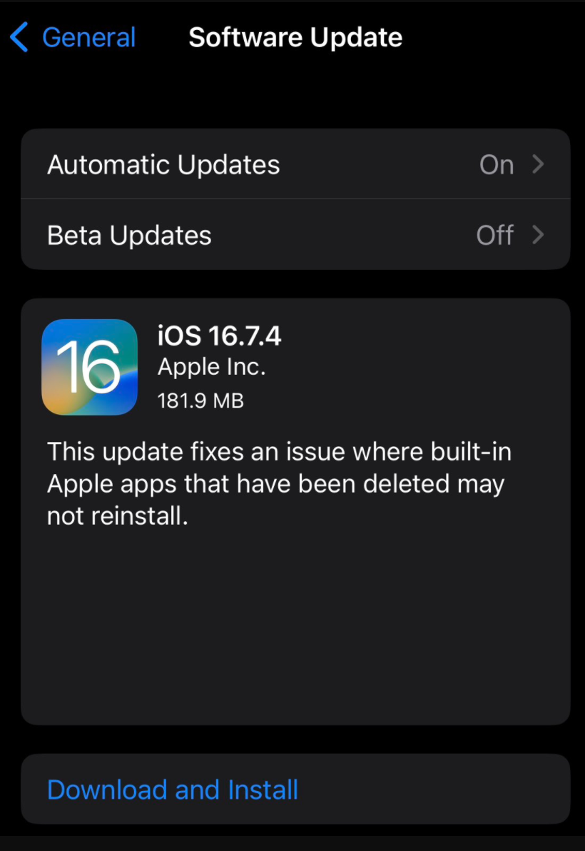 ƻ iOS 16.7.4/iPadOS 16.7.4޸жԤװӦú޷°װ