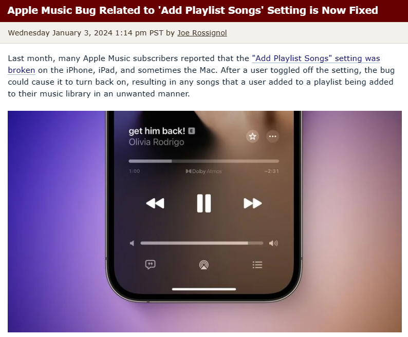 ƻ޸ Apple Music ӵбܵ Bug