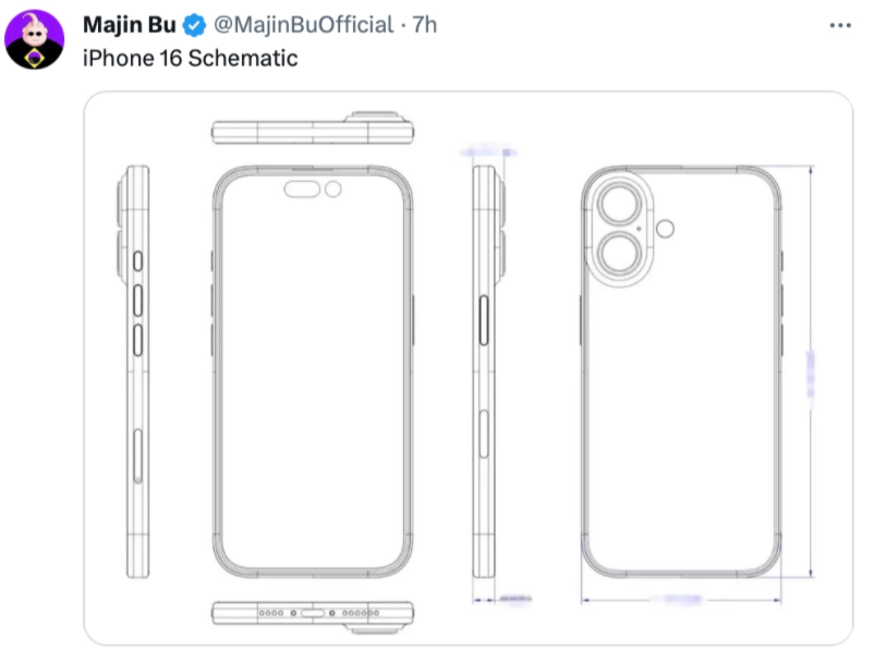 疑似苹果 iPhone 16 手机设计图流出：回归竖排双摄设计