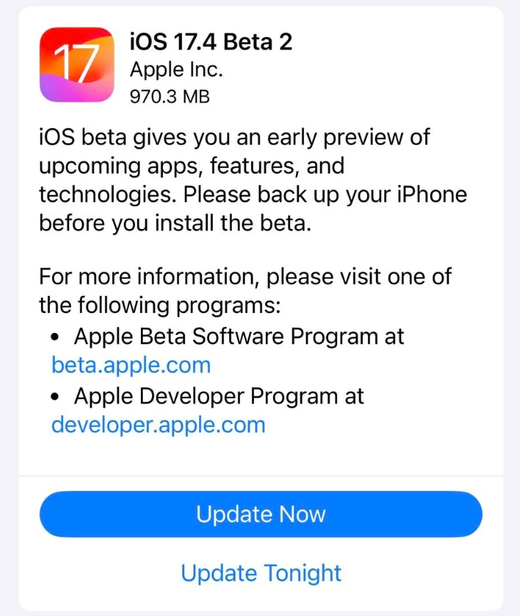 ƻٷ iOS 17.4/iPadOS 17.4 Beta 2