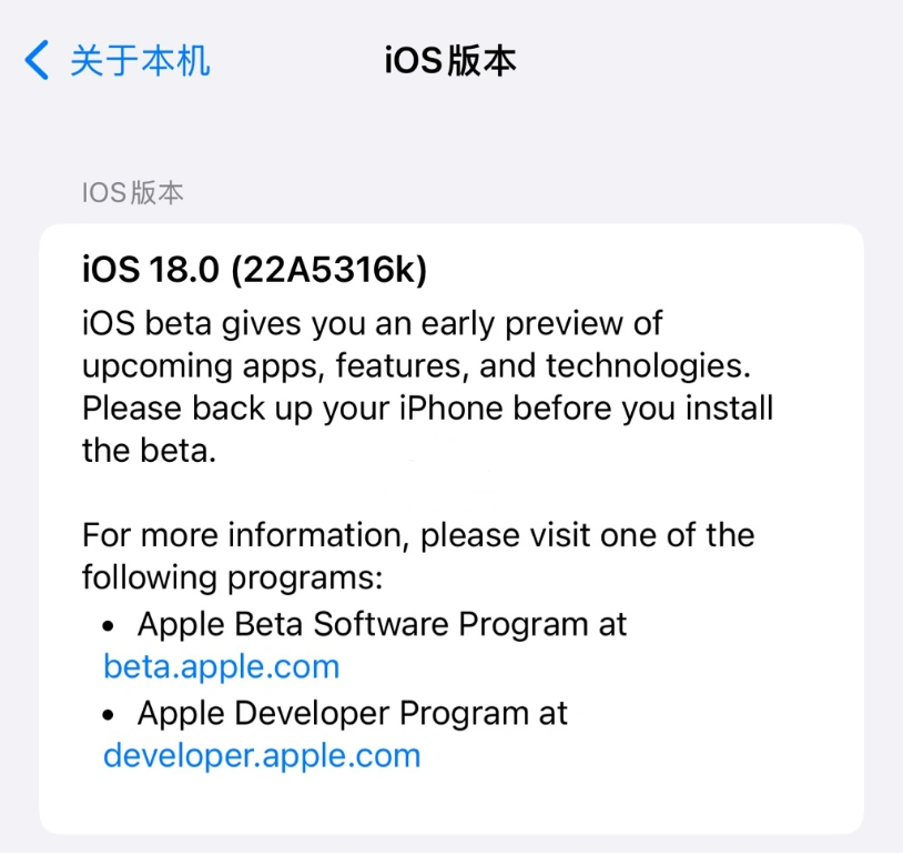 ƻط iOS / iPadOS 18 Beta 4 £汾űΪ 22A5316k