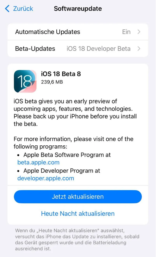 ƻ iOS / iPadOS 18 Ԥ Beta 8 